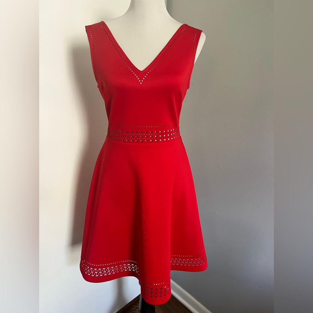 Red Fit and Flare Guess Dress - A Line, Laser Cut